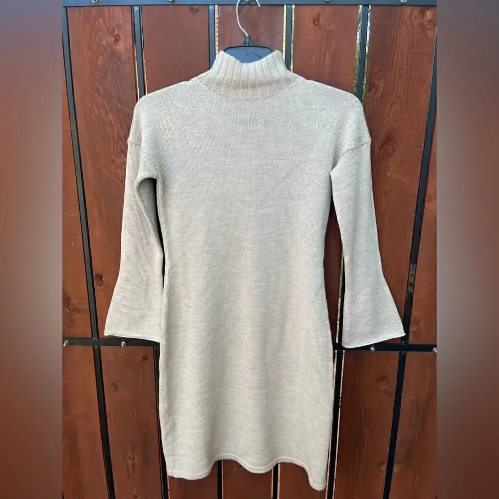 NWT MaxMara Leisure Navile Wool Sweater Turtleneck Dress Beige XS